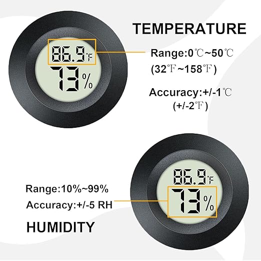 6-Pack Mini Hygrometer Gauge Indoor/Outdoor Thermometer, Digital Humidity Temperature Meter for Humidifiers Dehumidifiers Greenhouse Reptile Plant Humidor, Fahrenheit(℉) or Celsiu(℃)