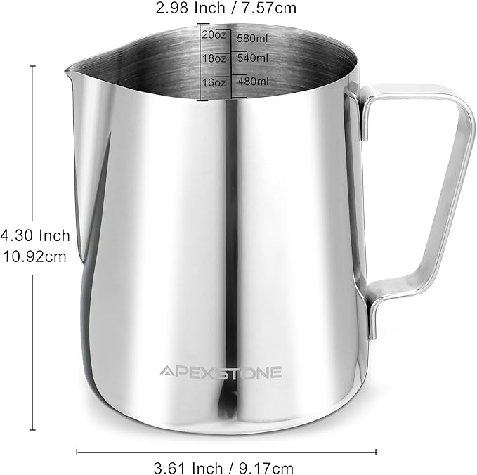 Apexstone Espresso Milk Frothing Pitcher 20 oz, Espresso Steaming Pitcher 20 oz, Coffee Milk Frothing Cup, Coffee Steaming Pitcher 20 oz/600 ml