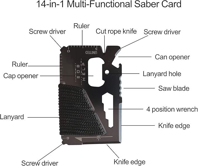 Survival Kit with Windproof Matches (2.6") in Waterproof Case – 2 Thermal Blankets, Fire Rope (1.2"x5.2"), Mini Knife, Wire Saw, 14-in-1 Tool – Bug Out Bag Gear for Camping, Emergency