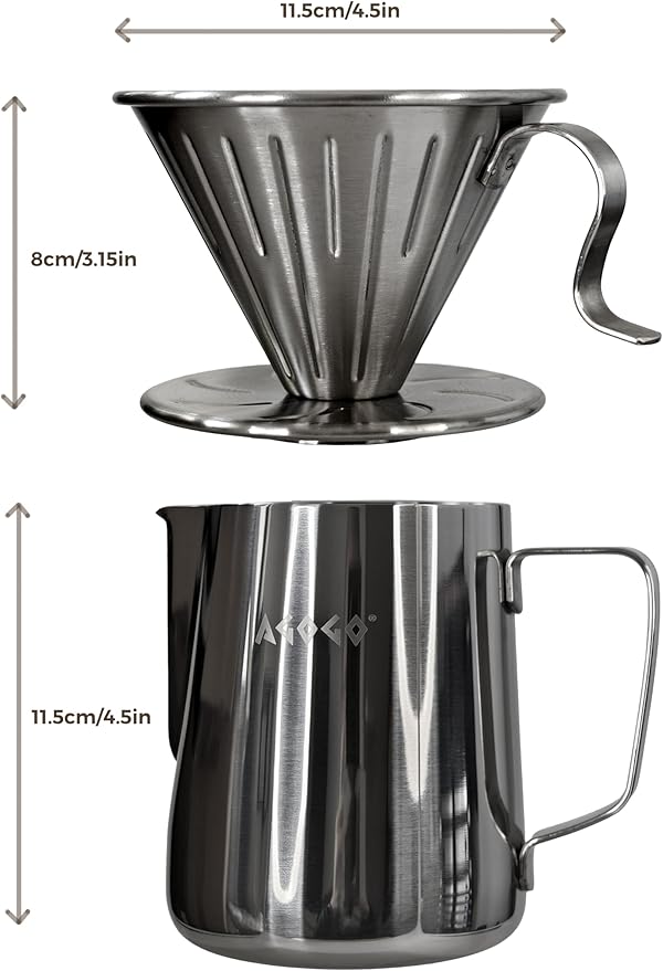 AGOGO Camping Pour Over Coffeemaker Set with Paper Filter Stainless Steel (Silvery, 600ml)