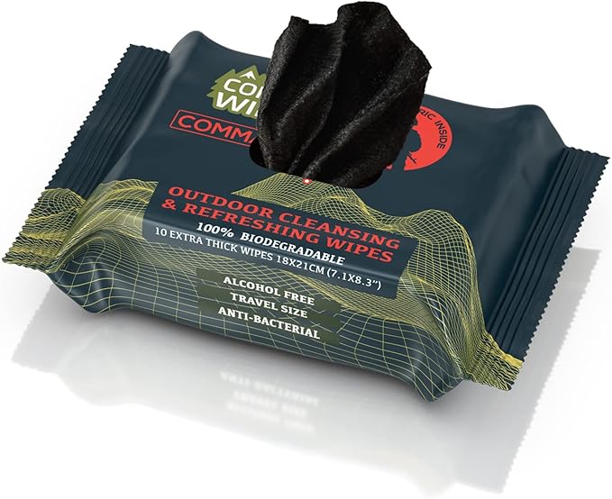 Black Unscented Camouflage Wet Wipes - Combat Wipes COMMANDO - Thick, Biodegradable, Heavy Duty Cleansing Cloths for Camping, Military, Hunting & Backpacking w/Aloe & Vitamin E (1 Pack, 25 wipes).