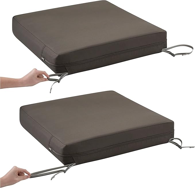 Classic Accessories Ravenna Water-Resistant 25 x 25 x 5 Inch Square Patio Seat Cushion Slip Cover & Foam, Dark Taupe, Lounge Chair Cushion