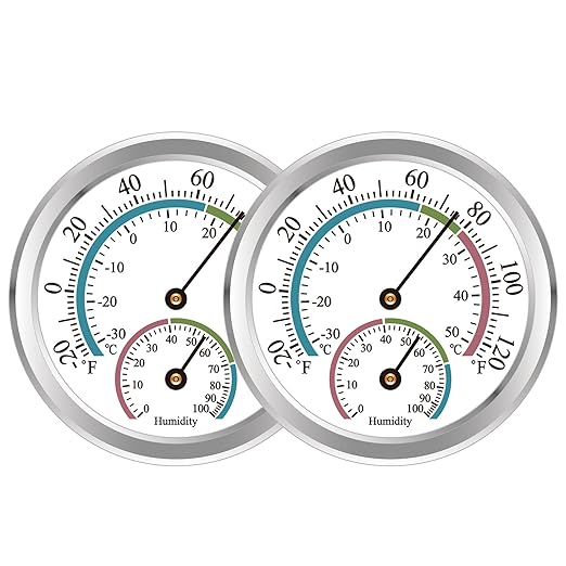 Indoor Thermometer Hygrometer Mini Analog 2 in 1 Temperature Humidity Outdoor Monitor Gauge for Home, Offices, Wall, Display Mechanical (2 Pack)
