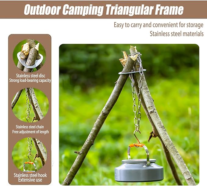 Camping Tripod Board, Turn Branches Into Stainless Steel Campfire Support Plate With Adjustable Chain For Hanging Cookware Perfect Portable Camping Gear Accessories For Outdoor Cooking(1pcs)