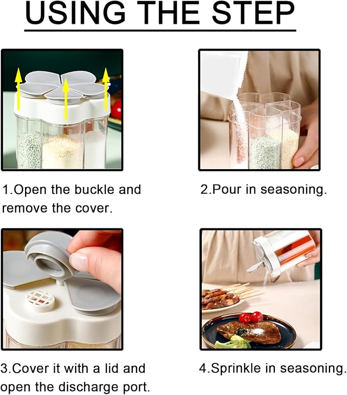 2pcs Travel Spice Container ，5 in 1Portable Camping Seasoning Shaker，Clear Plastic Condiment Bottle for Travel，Camper, Hiking, BBQ, Picnicn.