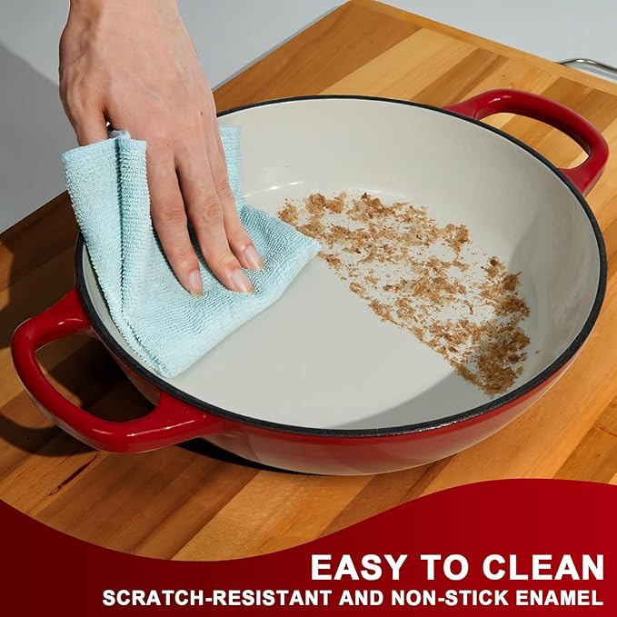 AHJ 6QT Dutch Oven For Bread Baking, Enameled Cast Iron Dutch Oven Pot with Lid, Multi-Functional Bread pan, Sourdough Baking Supplies with Proofing Basket, Cast Iron Bread Oven, Silicone Sling & Gloves.