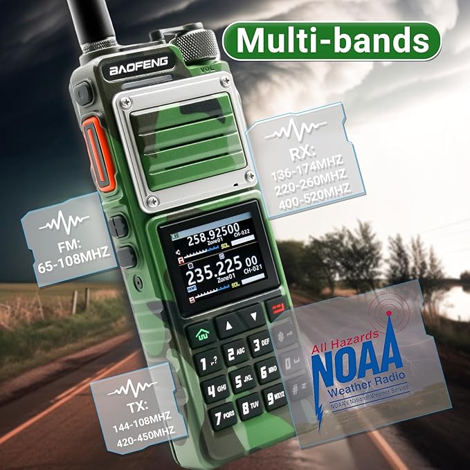 BAOFENG UV-25 PRO 10W Heavy Duty Radio Handheld Tri Band Baofeng Waterproof Radio Tri Band Ham Radios 999CH 5200MAh BatteryType-C Charging UHF VHF MW FM Air NOAA Multi-Band Receiver (Green)
