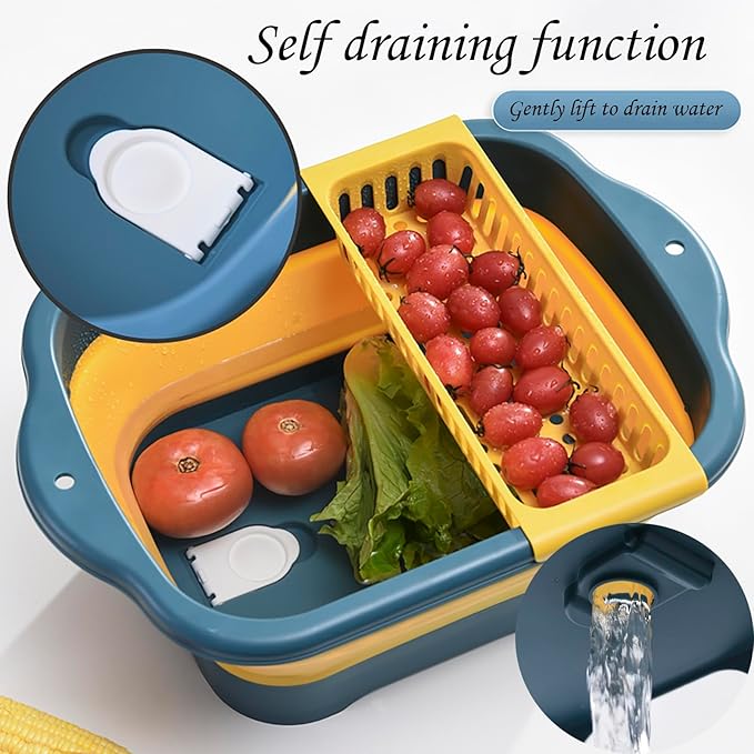 2.77 Gallon (10.5L) Collapsible Dish Basin with Drain Plug, Outdoor Multiuse Foldable Sink Tub, Dishpan, Wash Basin, Portable Kitchen Storage Tray for Camping, RV, Beverage Bucket (Green)