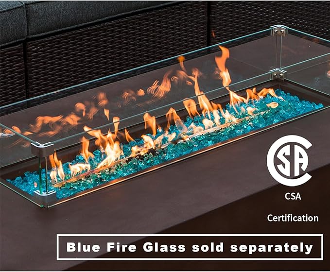 COSIEST Outdoor Propane Fire Pit Table 56" x 28" Rectangle Bronze Compact Concrete-Like Finish, CSA Certified, 50,000 BTU,Wind Guard, Tank Outside, Free Lava Rocks, Fits 20lb Tank Outside, Raincover