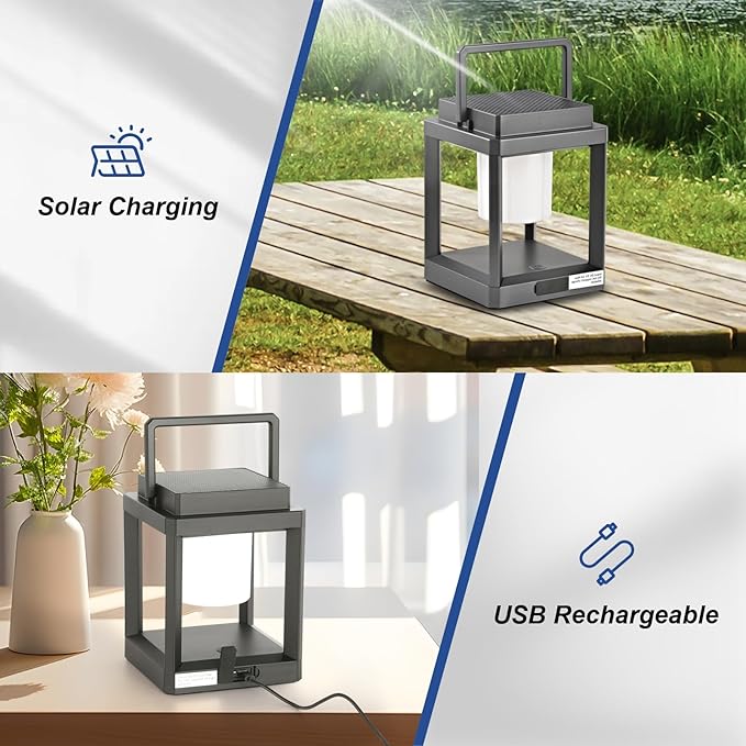 Solar Lantern Outdoor Table Lamp: Portable Waterproof LED Light - Hanging Rechargeable Lights for Patio Camping