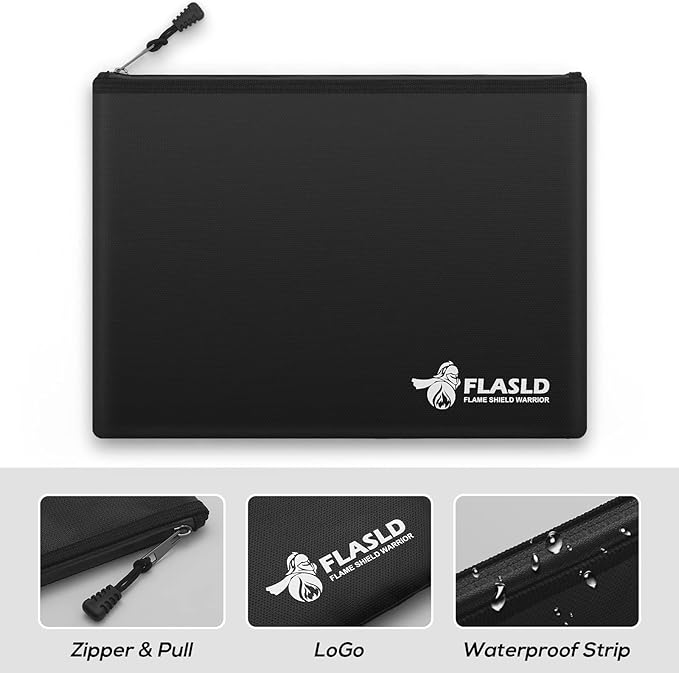 FLASLD Fireproof Document Money Bags, Large Fireproof Wallet Pouch, Safe Bag for Cash, Valuables & Passport, with Silicone Coating & Zipper Closure (Pouch-15x11”)