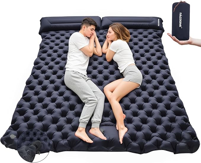 Camping Double Sleeping Pad,Ultralight Self Inflating Sleeping Mat for 2 Person with Pillow Built-in Foot Pump,Portable Camping Air Mat for Backpacking, Hiking, Traveling, Tent