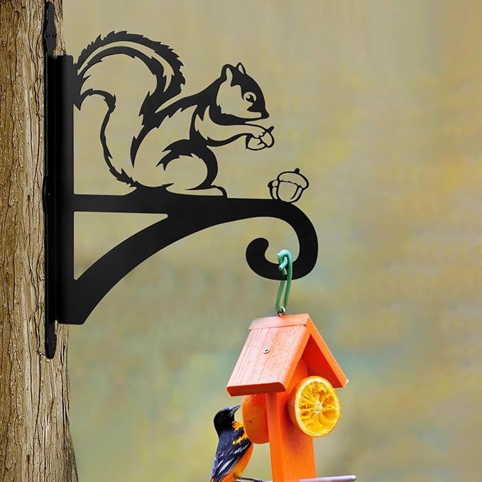 ATKKE Hanging Plant Bracket Hangers Indoor Iron Wall Mount,11??Squirrel Silhouette Ornamental Iron Hangers Hookers for Flower Pot Lantern Bird Feeder Wind Chimes