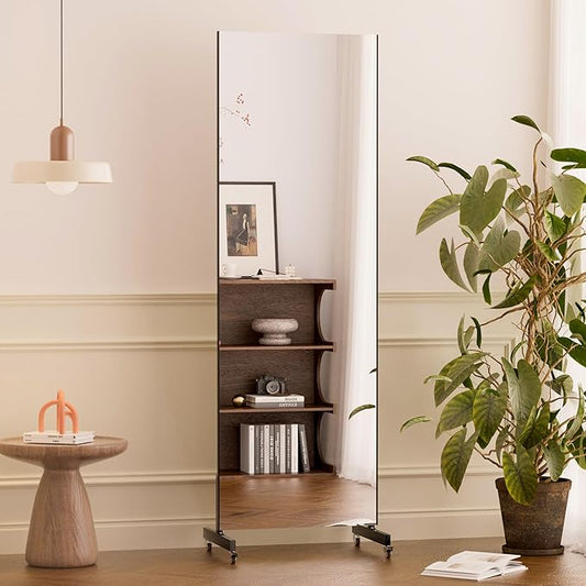 brisafe Home Gym Mirror 360° Swivel on Wheels, 71" X 24" Nano Film Super Lightweight Unbreakable Full Length Mirror for Yoga, Dance Studio, Black