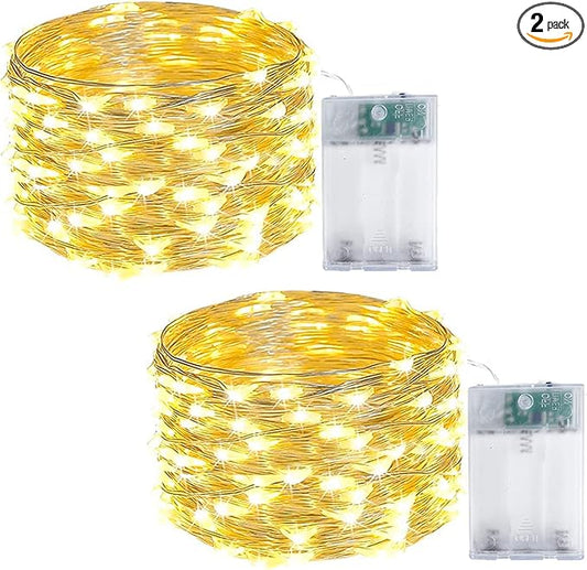2-Pack Fairy Lights Battery Operated with Timer, Waterproof 16FT 50 LED String Lights Indoor Outdoor, Cuttable Starry Fairy Lights for Christmas Home Bedroom Wedding DIY Centerpiece Decor (Warm White)