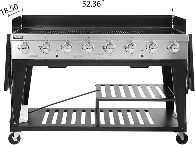 Royal Gourmet 8-Burner Gas Grill, 104,000 BTU Liquid Propane Grill, Independently Controlled Dual Systems, Outdoor Party or Backyard BBQ, Black