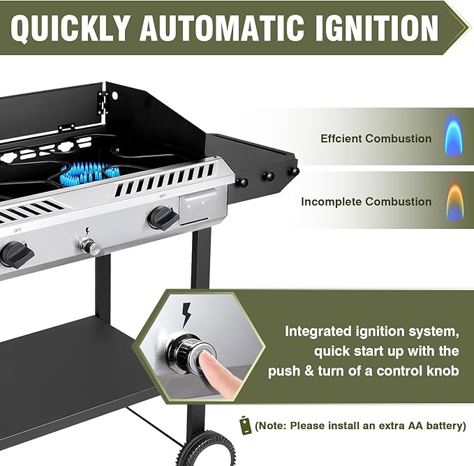Bestfire 2 Burner Propane Stove Outdoor Camping Gas Stoves 150,000 BTU Auto Ignition with Regulator and Side Shelves Perfect for Patio Home Cooking and Frying