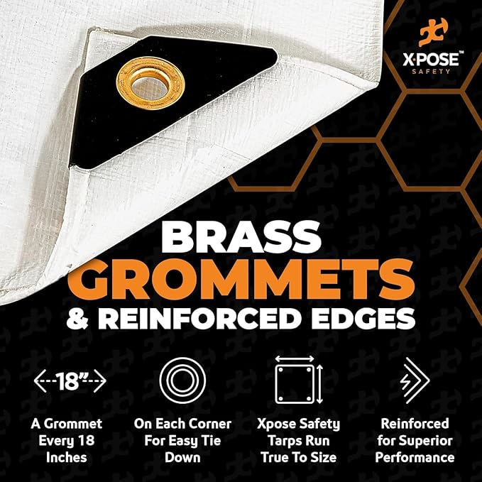 Heavy Duty White Poly Tarp 7' X 20' (2-Pack) - Multipurpose Protective Cover - Durable, Waterproof, Weather Proof, Rip and Tear Resistant - Extra Thick 12 Mil Polyethylene - by Xpose Safety