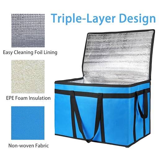 Bodaon 5-Pack Cooler Insulated Food Delivery Bag for Doordash/Uber Eats, XXX-Large Thermal Bags for Catering/Hot Pizza, Travel/Camping/Picnic Basket，Grocery Reusable Warmer and Frozen, Blue-Black Edge