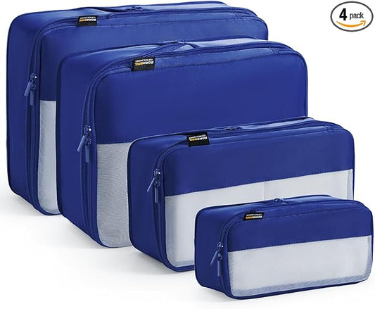 4 Set Compression Packing Cubes for Travel, Suitcases and Backpack Space Saving Organizers (Dark Blue)