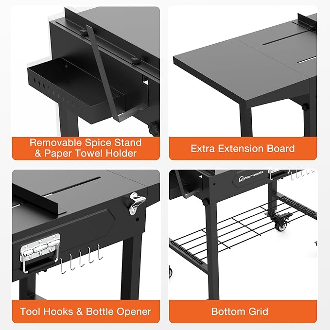 Grill Table for Outside, Portable Folding Grill Cart with Wheels and Adjustable Tabletop, 400 Lbs Weight Capacity, Movable Griddle Stand Fit 17'' or 22'' for Camping, BBQ, Cooking