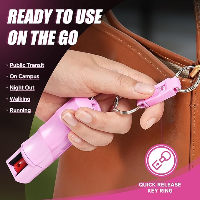 Pepper Spray, Maximum Police Strength, 0.54 fl oz, Quick Release Keychain, Finger Grip, 25 Bursts