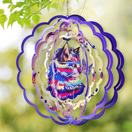 BeePeep Wind Spinner Outdoor 12in Cat Gift for Women Men Metal Wind Spinners Hanging 3D Kinetic Wind Sculpture Lawn Garden Yard Art Ornament for Indoor & Outside Decorations