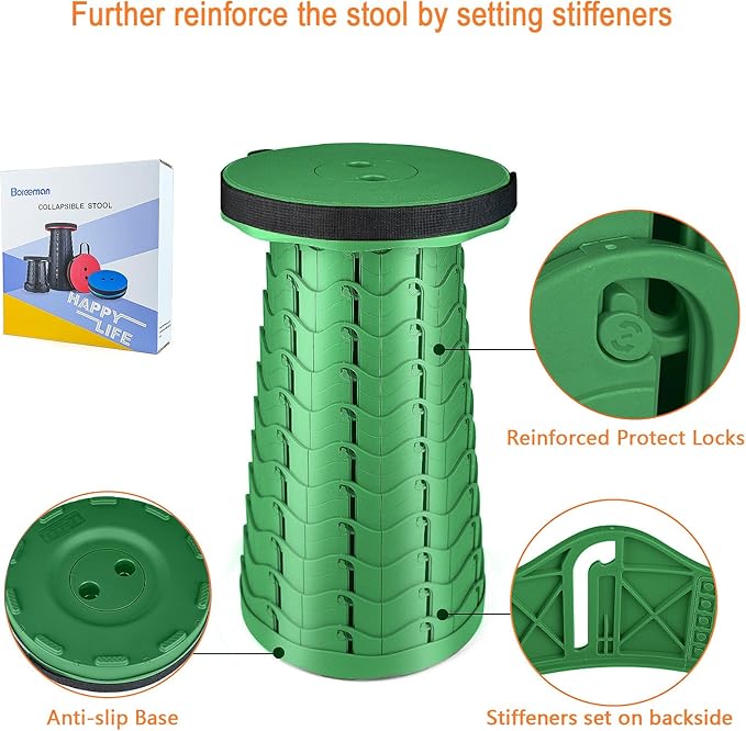 Boreeman Upgraded Folding Stool Lightweight Yet More Sturdy with Load Capacity 400lbs Portable Collapsible Stool for Camping Fishing Hiking BBQ (Army Green)