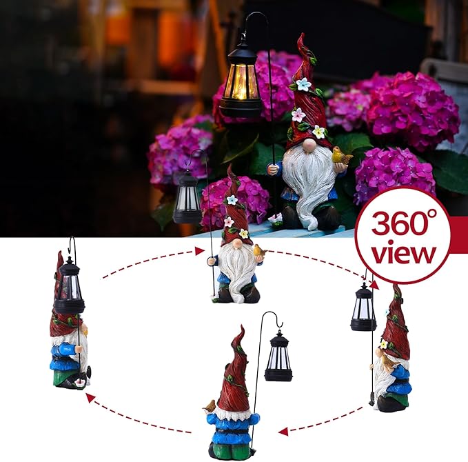 Garden Gnomes Outdoor Statue with Solar Lights,Solar Gnomes Decorations for Yard Outdoor gnome Decorations for Garden, Patio Gnome Gifts for Mom