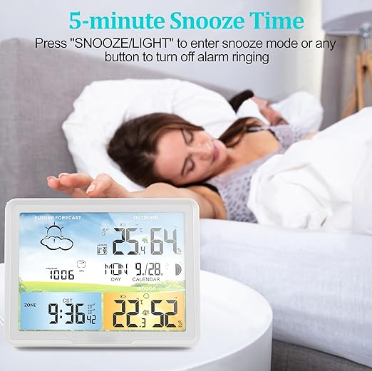 Home Weather Station Wireless Indoor Outdoor Thermometer, Portable Digital Weather Clock Atomic, Bluetooth Color Forecast Station, Multiple Sensors Weather Monitor with Alarm (1 Remote)
