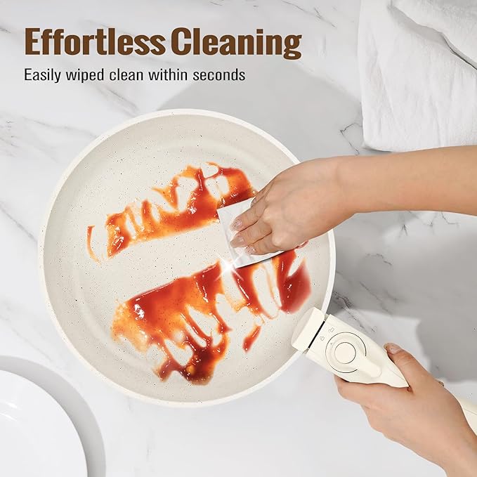 18 Pcs Nonstick Pots and Pans Set with Detachable Handle, Induction Compatible Oven Safe RV Cookware Set, No PFOA (WHITE)