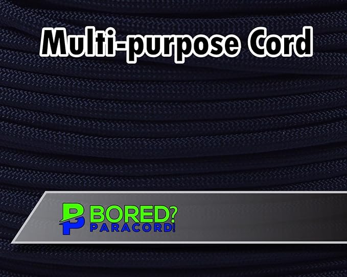 BORED? PARACORD! 550 lb Paracord - Ideal for Crafting, Camping, DIY Projects, Active & Military Outdoors - Strong Survival Rope - Tactical Parachute Cord Type III - Black 50 Feet