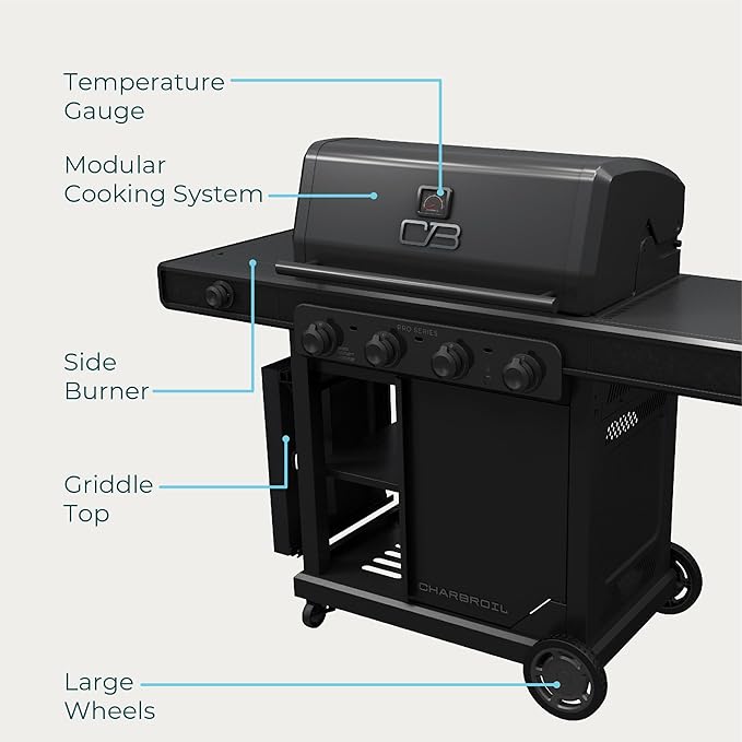 Charbroil Pro Series with Amplifire Infrared Technology 4-Burner Propane Gas Grill Cabinet with Side Burner, Black - 463281024