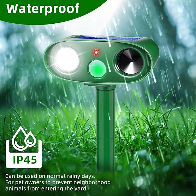 2025 4Pack Solar Ultrasonic Animal Repellent Outdoor Deer Repellent Devices with Motion Detection&Flash Lights,Waterproof Squirrel Skunk Raccoon Dog Cat Deterrent for Yard Patio Farm Garden