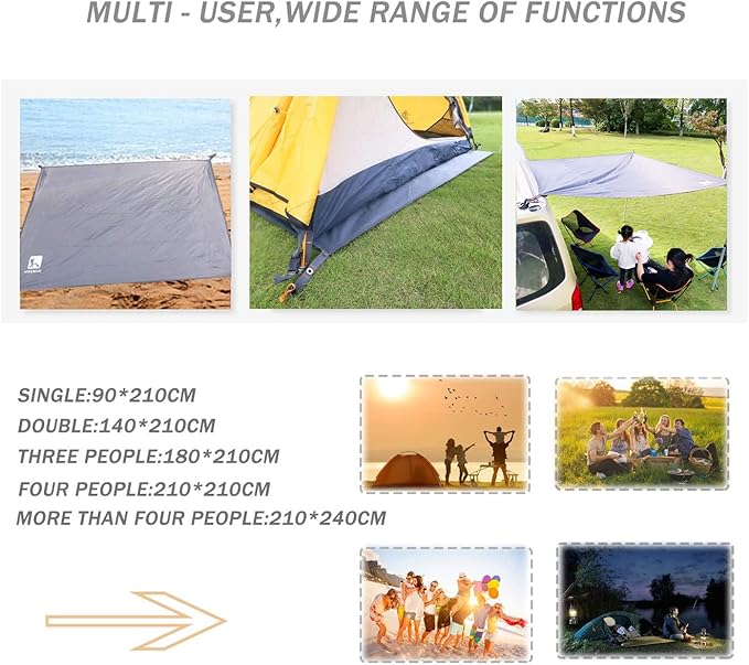 Hikeman Tent Footprint - Waterproof Camping Tarp, Heavy Duty Tent Floor Saver, Ultralight Ground Sheet Mat for Hiking, Backpacking, Hammock, Beach - Storage Bag Included(S-83”x35”)