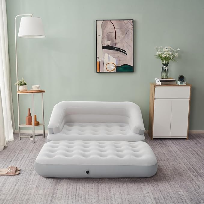 Inflatable Couch Flocked Air Sofa Bed, Blow Up Sofa for Camping, Gray