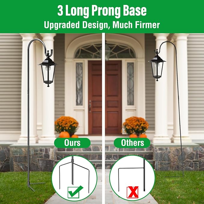 GOFORWILD Shepherd?™s Hooks 2 Pack Black, 65 inches Tall, Adjustable Garden Hook for Outdoor, Hanging Plant, Solar Lights, Lanterns, Bird Feeders, Garden Stake and Wedding Decor, 7015