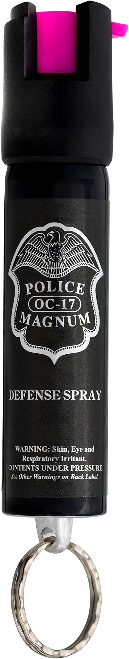 Police Magnum Compact Pepper Spray Self Defense Safety Tool- Strong Built-in Keychain Holder- Small Discreet Canister- Made in The USA- 1 Pack 3/4oz Twist Lock Keyring