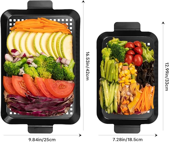 Grill pan, 2 Grilling Tray - Outdoor Grilling Baskets with Hole, 3.0 pounds Good BBQ Grill Set for Camping Vegetable Meat (Black)