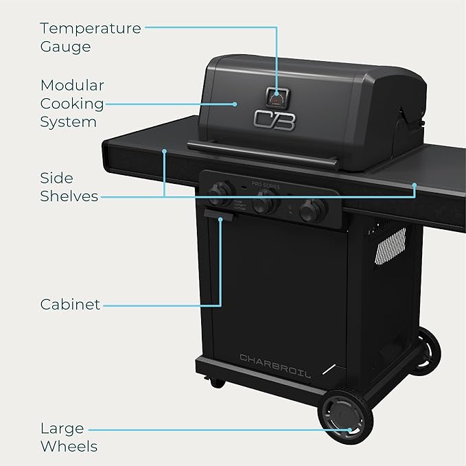 Char-Broil® Pro Series™ with Amplifire™ Technology 3-Burner Propane Gas Grill and Griddle Cabinet, Black - 463365124
