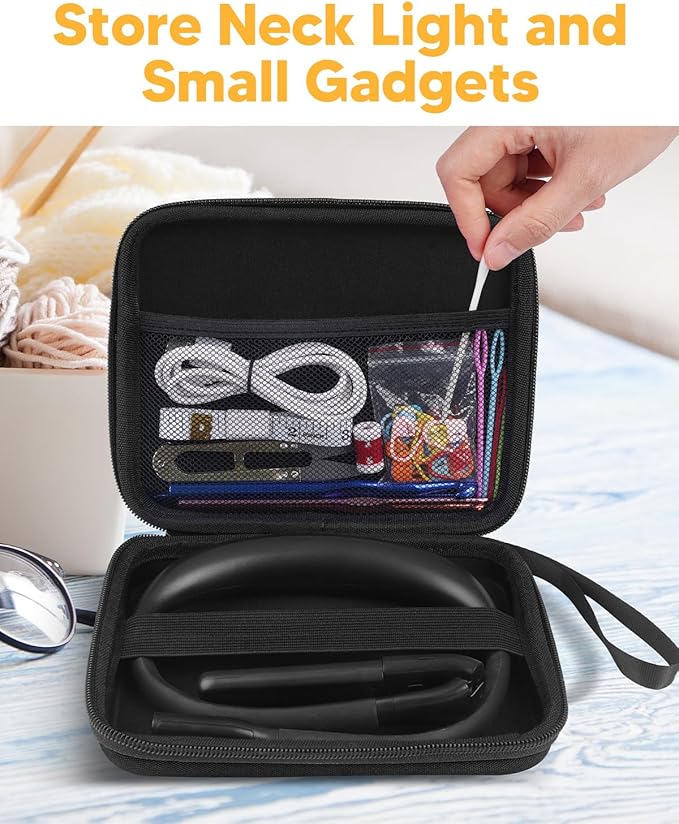 Book Light with EVA Case: Eye Caring 3 Color Dimmable Neck Reading Light, Bendable Neck Lamp with Power Display/Timer, Rechargeable Reading Lamp Knitting Crochet Accessories Sewing Craft Light