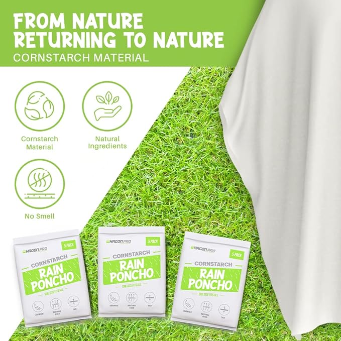 Hagon PRO Disposable Rain Ponchos for Adults (5 Pack)