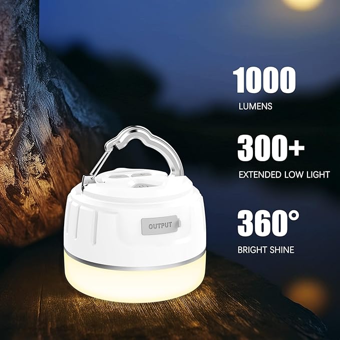 Rechargeable LED Camping Lantern 1000LM, 300H Runtime, 6400mAh, IPX5 Waterproof Tent Light for Camping, Hiking, Power Outages, Home, Emergency Use - Wireless Remote Edition,White
