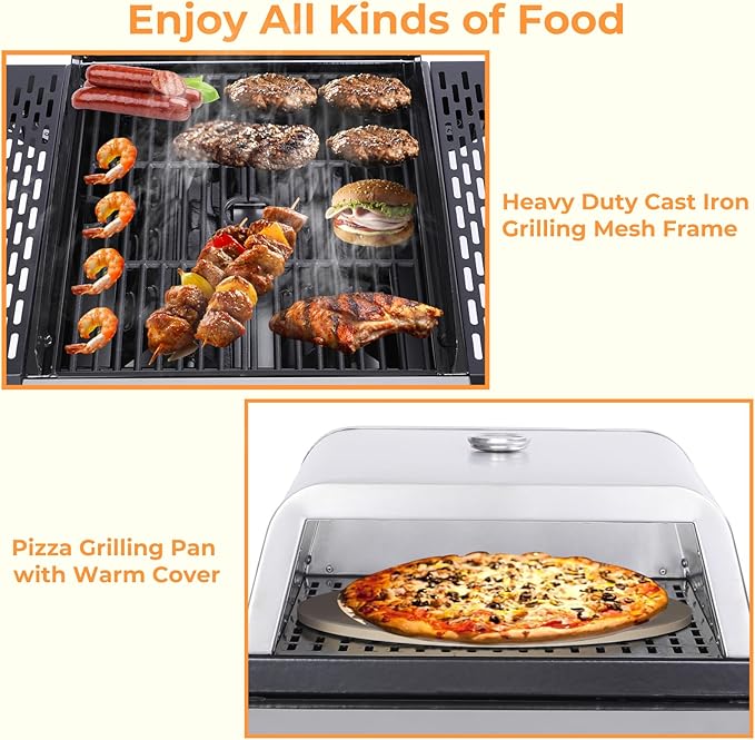 2 Burner Propane Grill with Pizza Box, Durable Lid, Wheels, Foldable Side Tables, Stainless Steel Burner, 24,600 BTU Gas Grill for Patio, Garden Barbecues