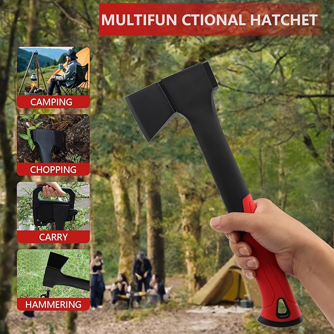 Camping Hatchet 14 Inch,Survival Hatchet Tactical for Wood Chopping and Kindling,Hatchet Axewith V Grind Blade, Lightweight Nylon Fiber Handle,for Outdoor Survival, Gardening, Hiking(XS)