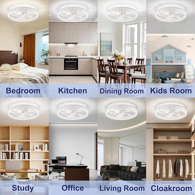 Ceiling Fans with Lights, Flush Mount Ceiling Fan with Lights and Remote, 6 Wind Speeds Low Profile Smart Ceiling Fan for Bedroom, Kids Room, Kitchen and Small Room 20"