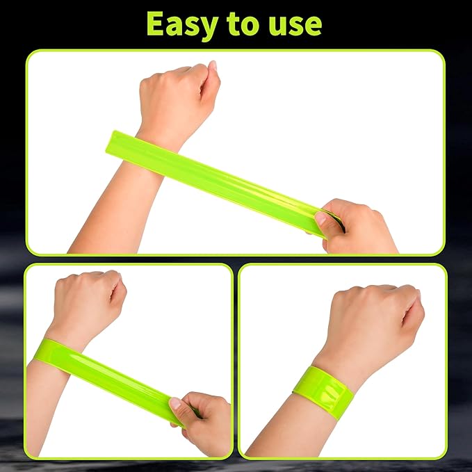 20 Pcs Reflective Bands Snap Bracelets - Enhance Safety for Children, School Bags, Keys, Prams, Hiking, Joggers, and Cyclists