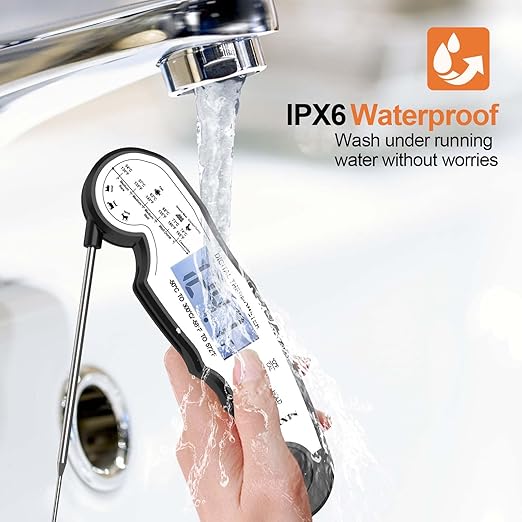 Digital Instant Read Meat Thermometer Digital for Grilling and Cooking - ANDAXIN Waterproof Ultra-Fast Thermometer with Backlight&Calibration&Foldable Probe for Kitchen,Deep Fry,BBQ,Grill-Black/White