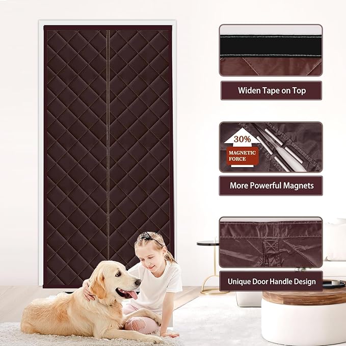 Insulated Door Curtain Fit 36"x82" - Magnetic Thermal Cover for Winter - Winter Door Insulation to Keep Warm Air In & Cold Air Out