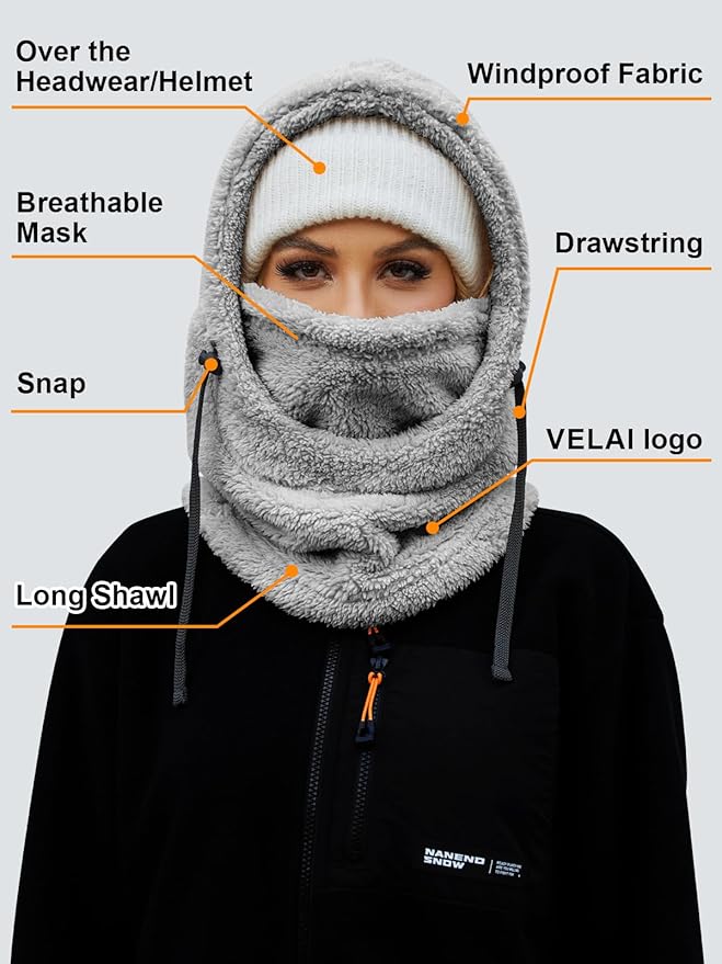 Balaclava Fleece Ski Mask for Men Women Winter Face Masks Windproof Hooded Scarf Cold Weather Hat Neck Warmer